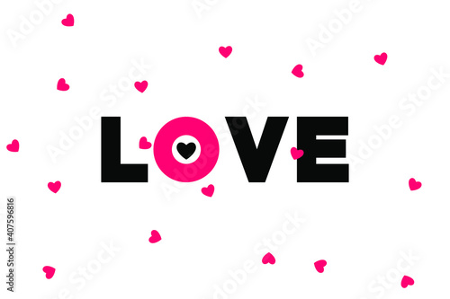 Love poster with heart and letters. Cute card for Valentine's day. Hipster design, vector illustration. 