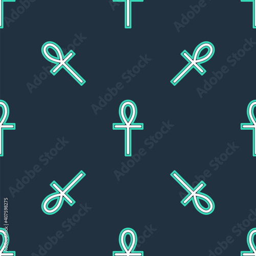Line Cross ankh icon isolated seamless pattern on black background. Vector.