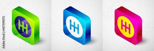 Isometric Gear shifter icon isolated on grey background. Transmission icon. Square button. Vector.