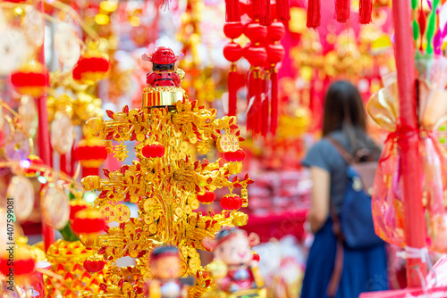 Outdoor Asia Spring Lunar Chinese New Year ornaments decorations. Red is seen as lucky and auspicious by many who believes in traditional customs. © Jerome Quek