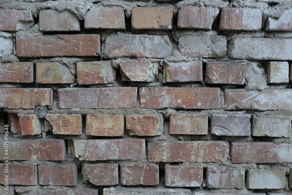 Brick Pattern in bad condition, close up wall texture for background