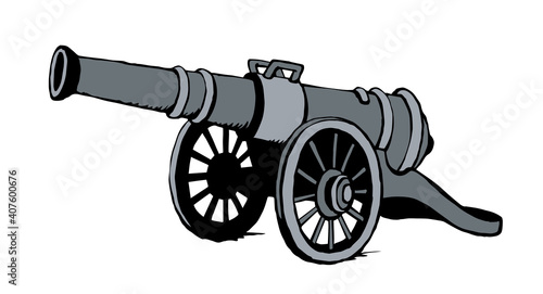 Ancient iron cannon. Vector drawing