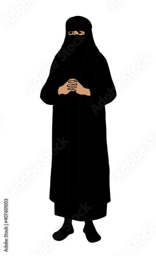 Muslim woman in burqa. Vector drawing