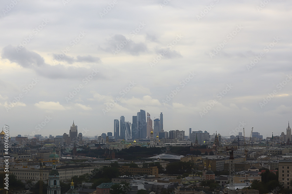 Moscow gloomy view of the city from above, smok ecology city view