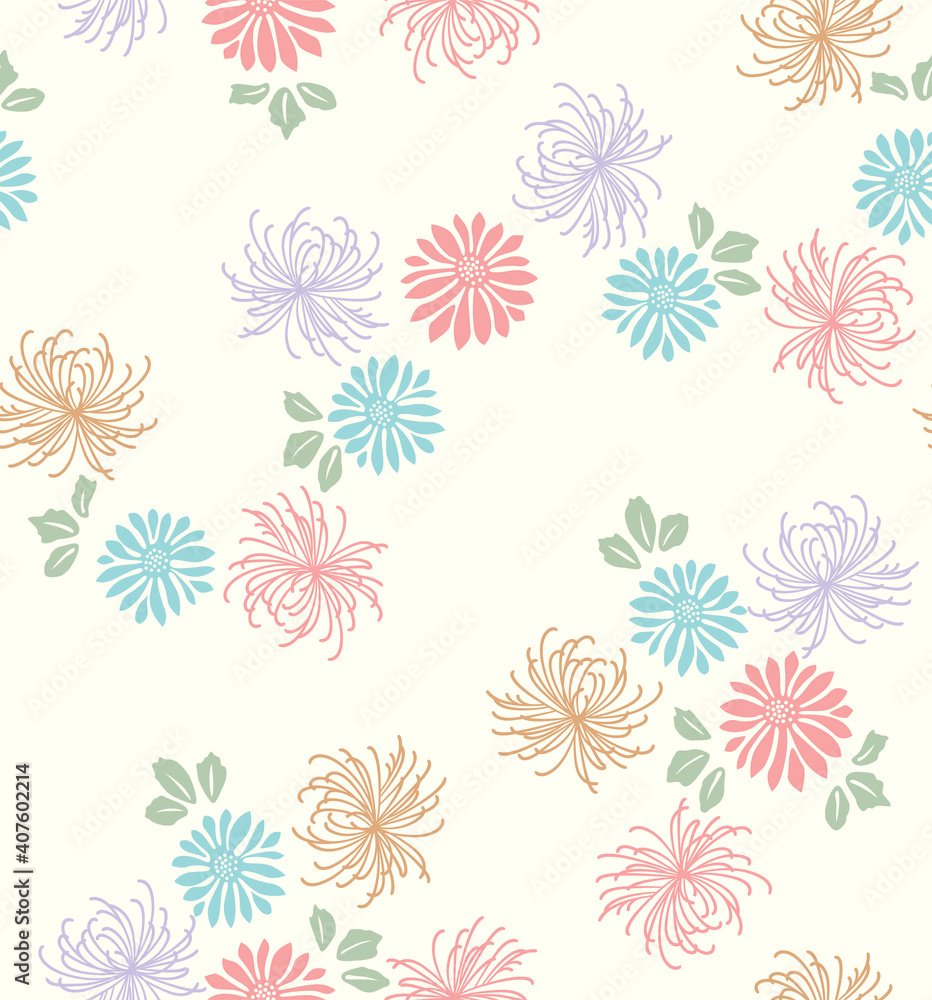 Japanese Vintage Flower Vector Seamless Pattern