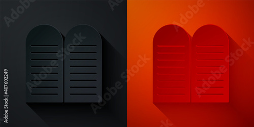 Paper cut The commandments icon isolated on black and red background. Gods law concept. Paper art style. Vector.
