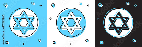 Set Star of David icon isolated on blue and white, black background. Jewish religion symbol. Symbol of Israel. Vector.