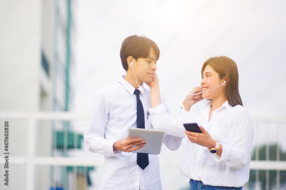 Fototapeta premium Asian people use mobile smart phone tablet smart technology