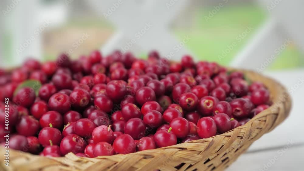 lingonberry are hitting the wicker bowl in super slow motion lingonberry are hitting the wicker bowl in super slow motion
