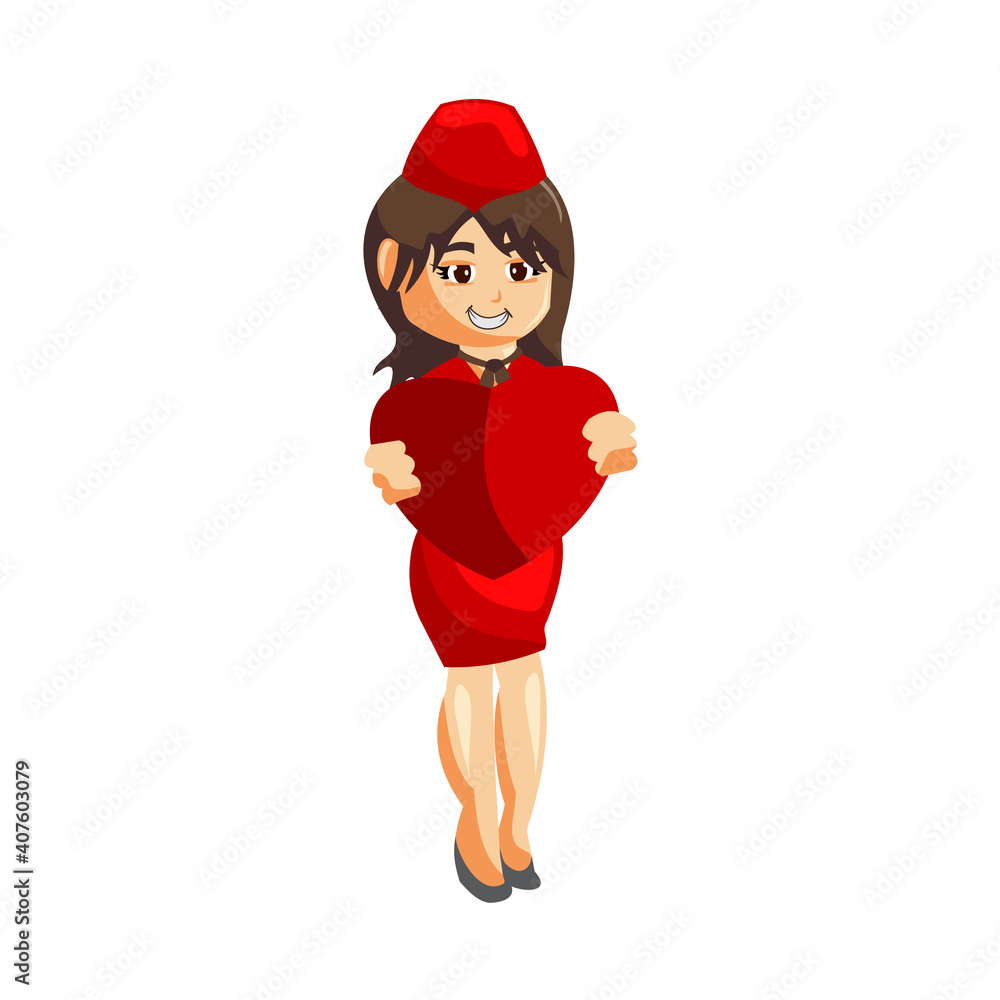 Flying attendants air hostess Profession stewardess Holding Love symbol cartoon character illustration