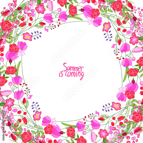 Round wreath with different floral elements for festive and season design