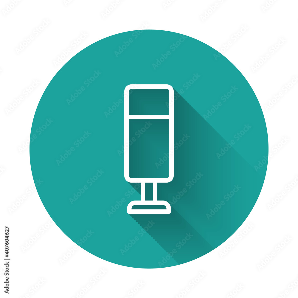 White line Punching bag icon isolated with long shadow background. Green circle button. Vector. White line Punching bag icon isolated with long shadow background. Green circle button. Vector.