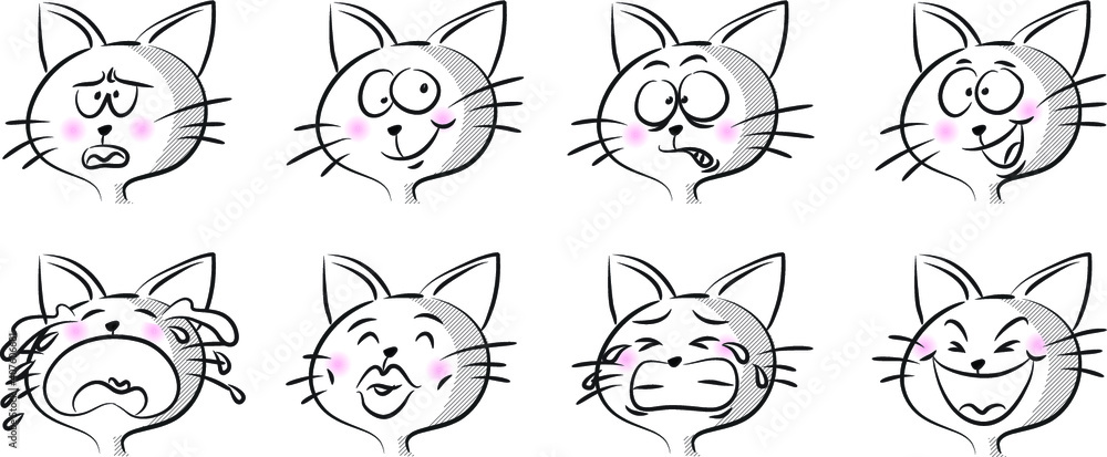 vector drawing funny cat cartoon emoji set