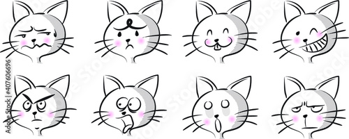 vector drawing funny cat cartoon emoji set