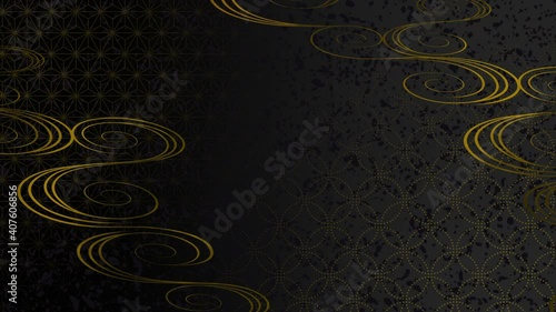 和風の流水と七宝と麻の葉文様。イラスト動画素材