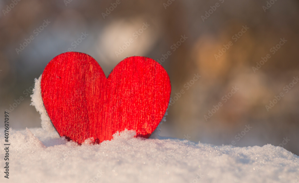 Fototapeta premium Red hot heart on February 14, a frosty day