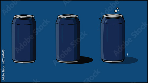 set of bottles , set of blue cans