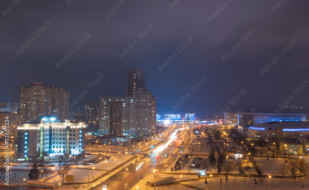 Night photos of winter Minsk from a height Night photos of winter Minsk from a height
