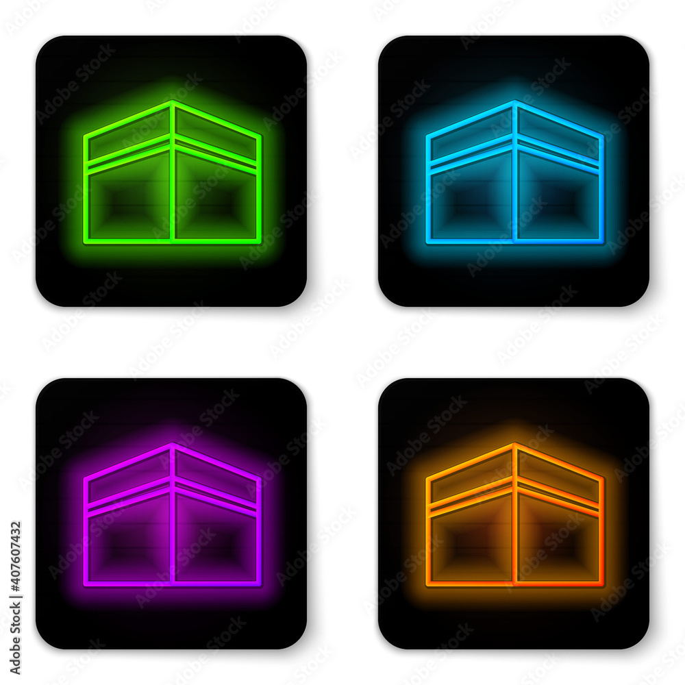 Glowing neon line Kaaba mosque icon isolated on white background. Kaaba hajj Mecca pray pilgrimage Ramadan Islam muslim mosque. Black square button. Vector. Glowing neon line Kaaba mosque icon isolated on white background. Kaaba hajj Mecca pray pilgrimage Ramadan Islam muslim mosque. Black square button. Vector.