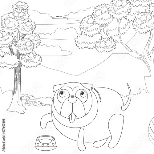 Fototapeta Naklejka Na Ścianę i Meble -  Coloring Book or Coloring Page Black And White Cartoon   Purebred Dogs or Puppies