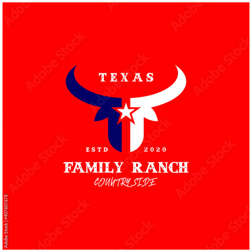 Texas Longhorn, Country Western Bull Cattle Colorful Label Logo Design