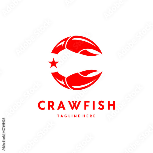 Initial Letter C Crayfish Prawn Shrimp Lobster Claw Seafood Circular Label Logo Design Inspiration