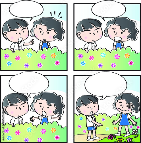vector drawing school comic four square comic story set
