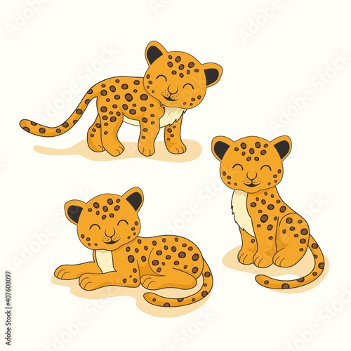  Jaguar Cheetah Cartoon Leopard Illustrations Set Collection