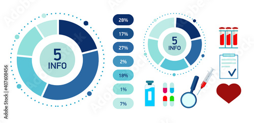 Abstract infographics round. Color circle diagram medicine info graphic. Business concept with 5 options. Vector illustration in flat.