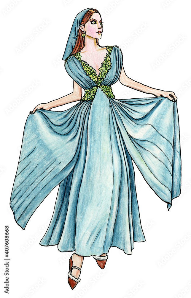 Model in a Boho Gypsy Dress Fashion Illustration Model in a Boho Gypsy Dress Fashion Illustration