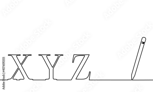 One line drawing style with a pen on the right and X, Y, Z on the left. Concept about writing, simply, beginning or education.