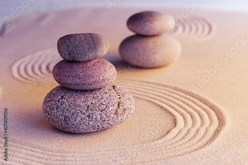 Canvas Print Meditation zen garden with stones on sand