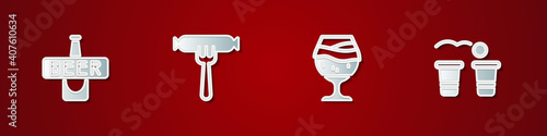Set Beer bottle, Sausage on the fork, Glass of beer and pong game icon. Vector.