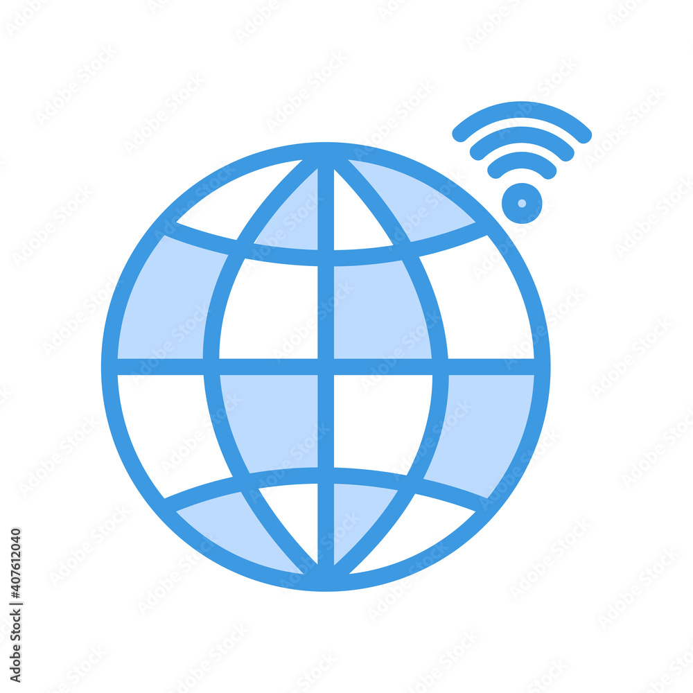 Globe icon vector illustration in blue style about internet of things for any projects Globe icon vector illustration in blue style about internet of things for any projects