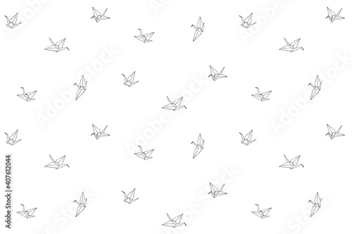 Origami crane seamless pattern. Endless vector print with hand drawn paper orizuru icon. Ink drawing sketch illustration isolated on white background © Ekaterina