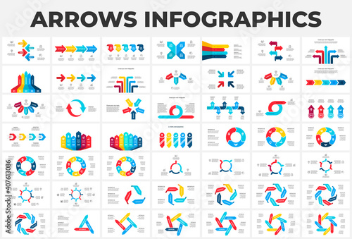 Arrows infographic elements bundle. Business templates for presentation. Vector concept with 3, 4, 5 and 6 options or steps