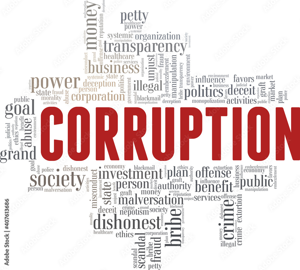 Fototapeta premium Corruption vector illustration word cloud isolated on a white background.