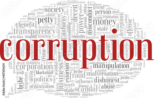 Corruption vector illustration word cloud isolated on a white background.