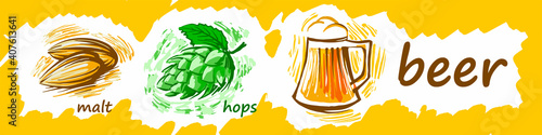 Drawn brewing kit on white background