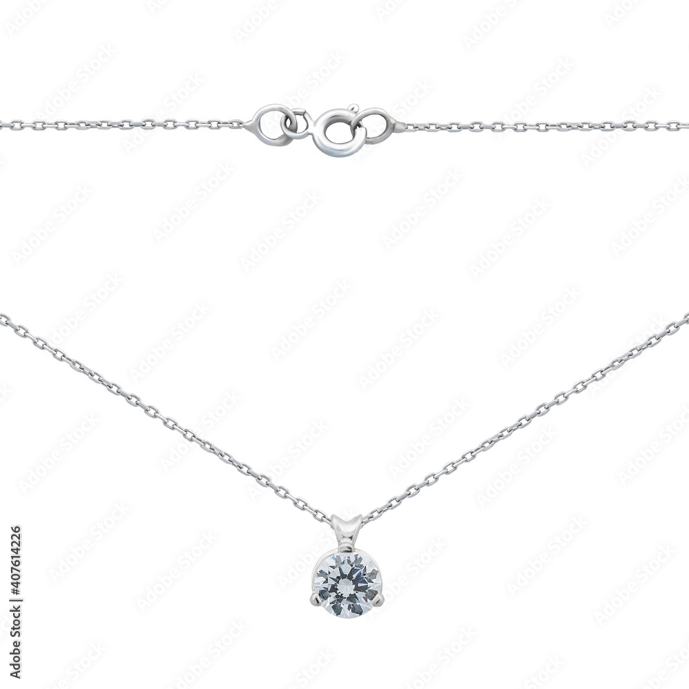 Silver gold pendant fragment necklace link chain on white backround isolated Silver gold pendant fragment necklace link chain on white backround isolated