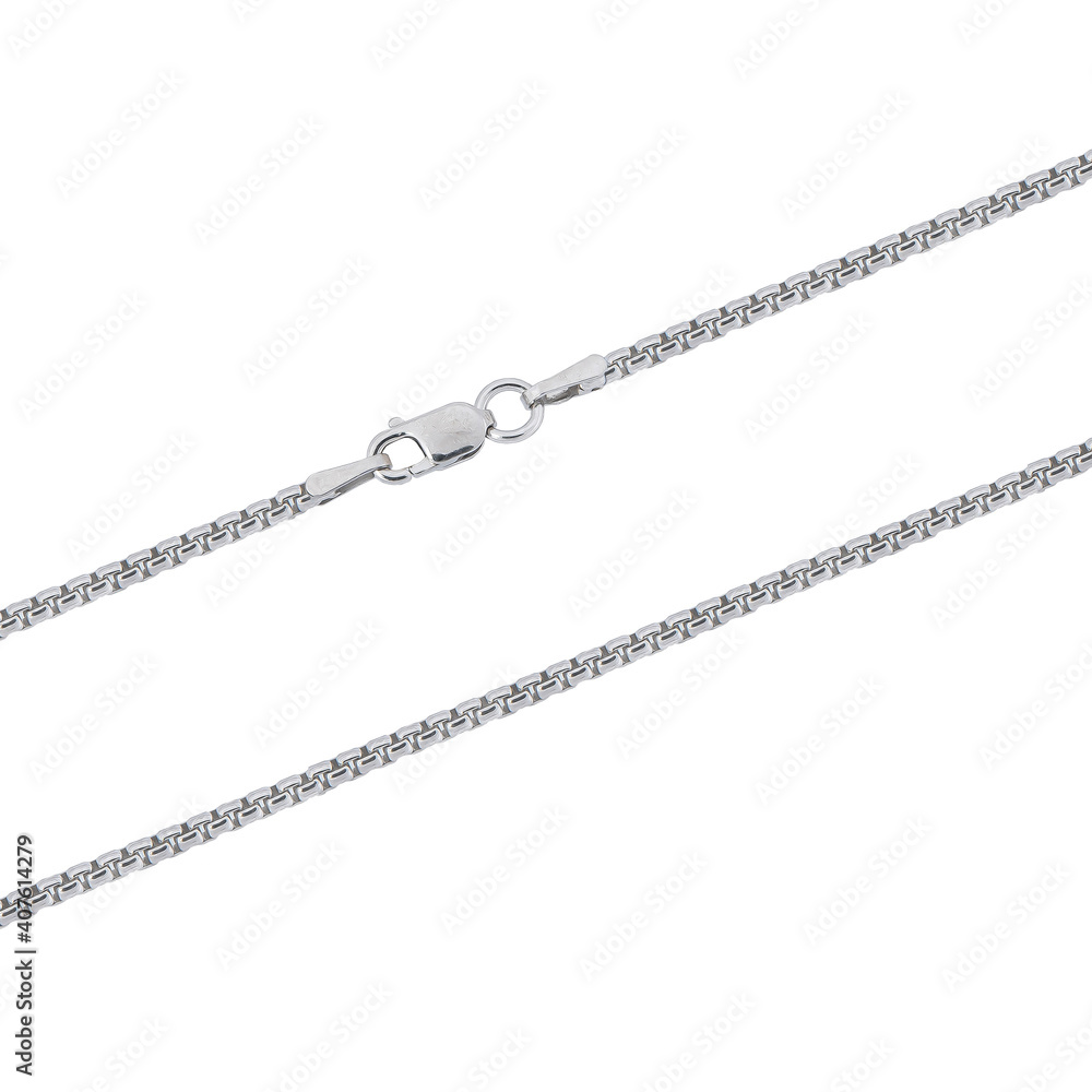 Silver gold pendant fragment necklace link chain on white backround isolated Silver gold pendant fragment necklace link chain on white backround isolated