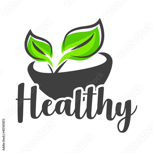 Healthy food logo template. Organic food vector design. 
