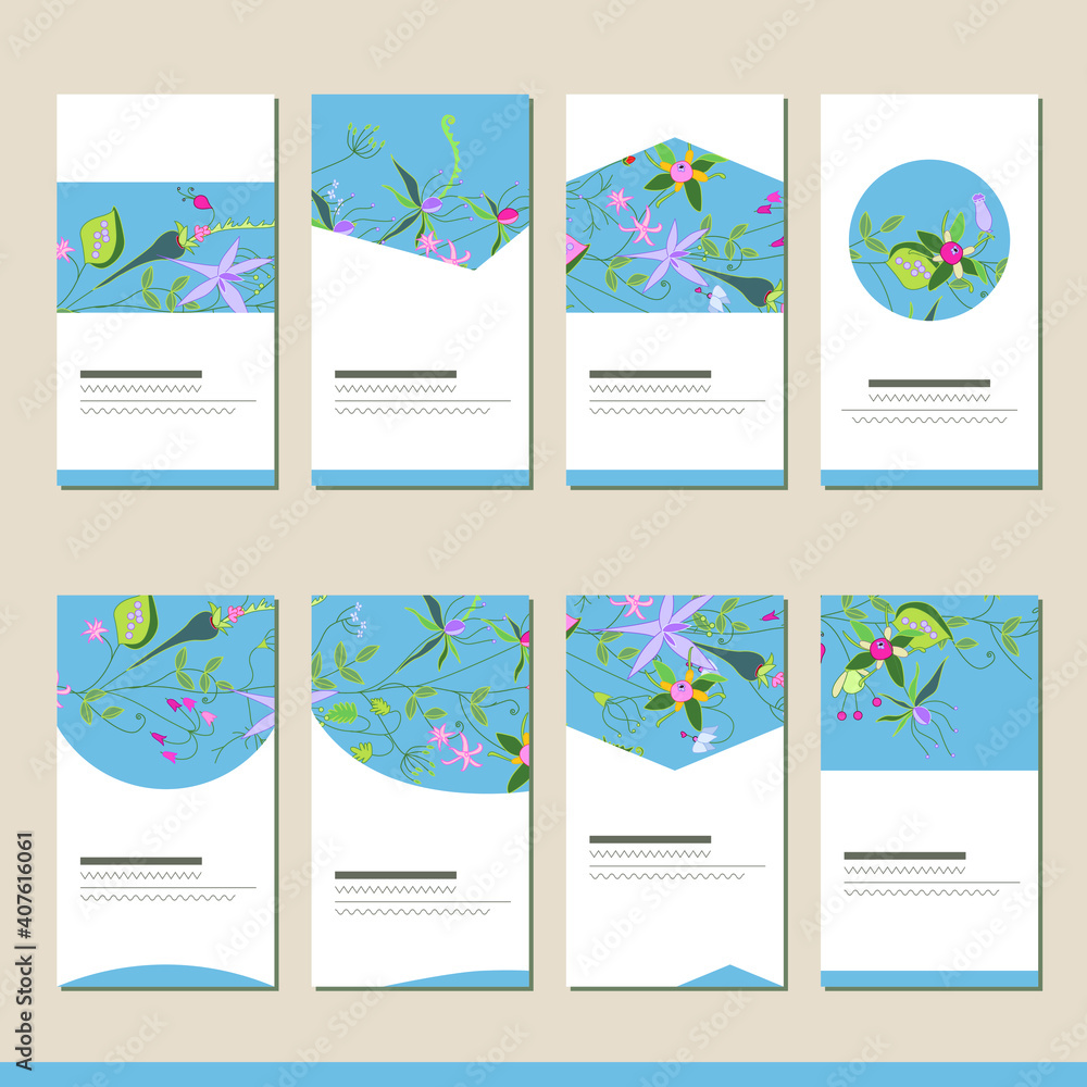 Set with different floral templates. Cards for your design and advertisement Set with different floral templates. Cards for your design and advertisement