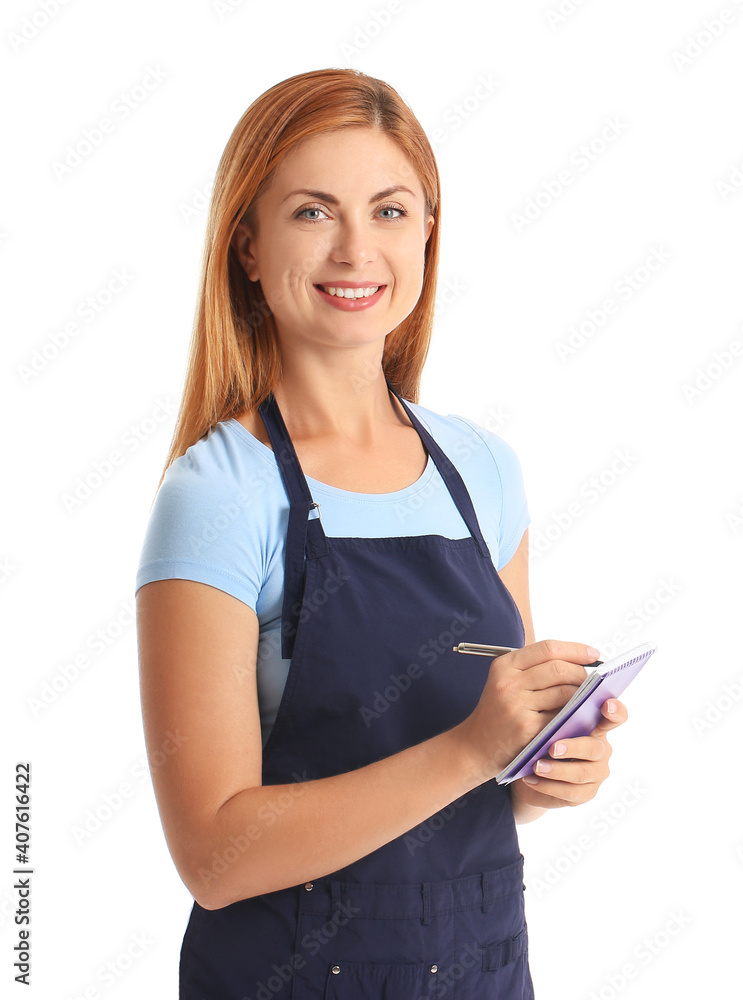 Beautiful young woman with notebook on white background Beautiful young woman with notebook on white background