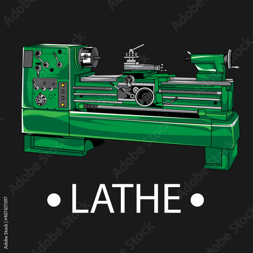 Manufacturing professional lathe machine . Industrial concept. Programmable modern digital lathe with digital program control