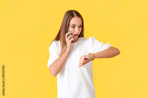 Stressed woman with wristwa...