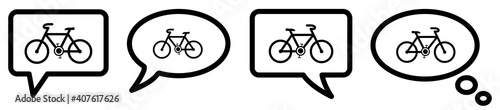 Bicycle icon in speech bubble, different version. Ask, talk or think about bike concept