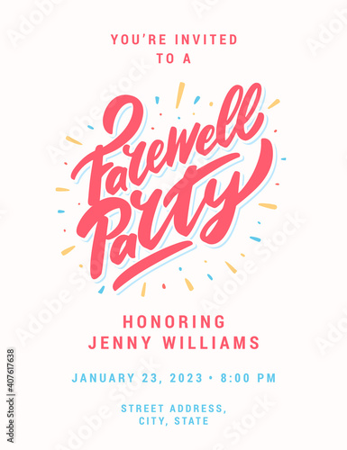 Farewell party invitation. Vector lettering banner.