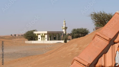 Desert mosque in the buried, abandoned ghost village of Al Madam, Sharjah