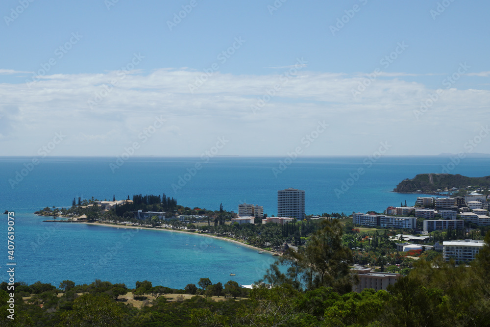 Anse Vata harbour view from the top lookout of Oueno Toro Park in Noumea, New Caledonia.